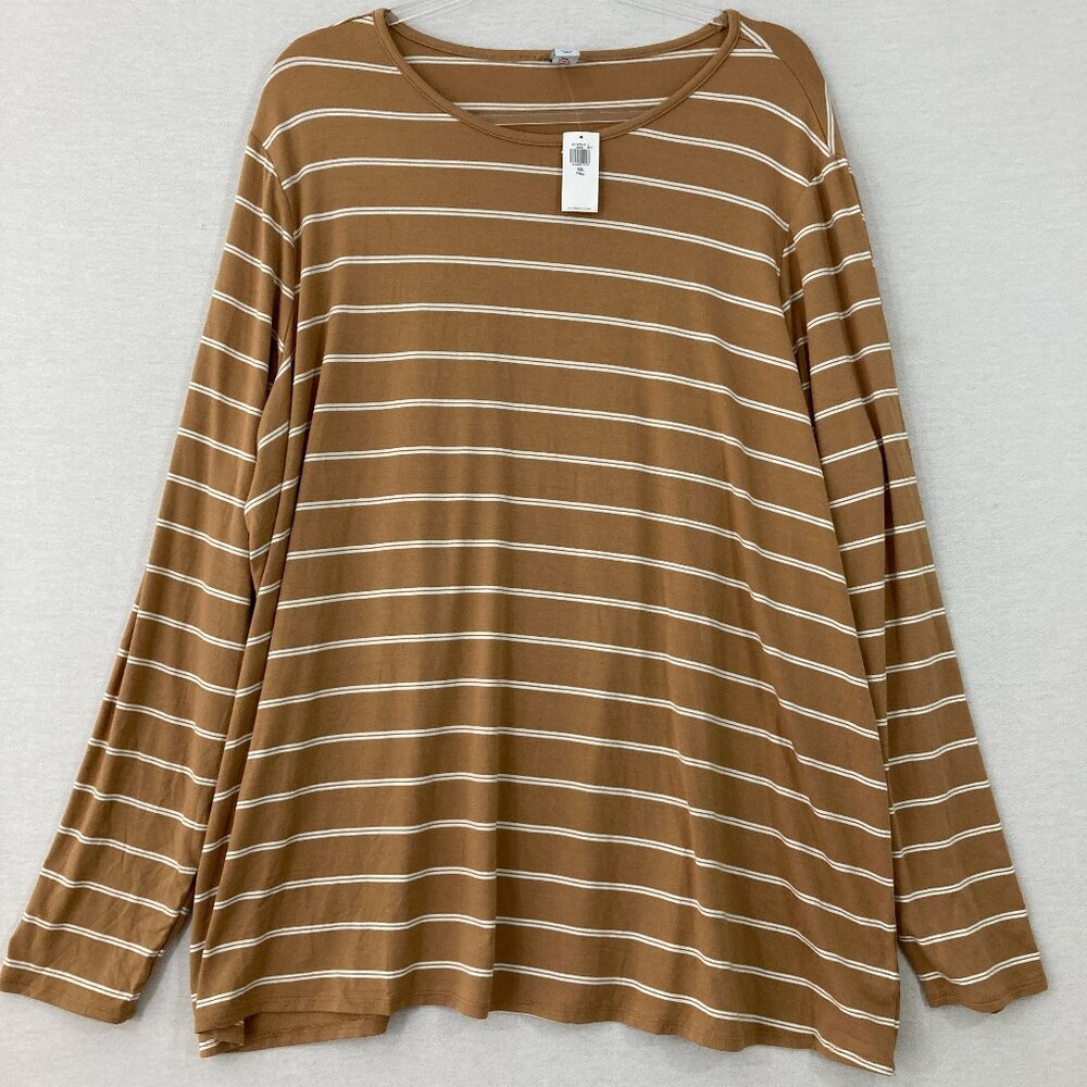 New Old Navy Tan Striped Luxe Ultra Soft Stretch Long Sleeve Top XXL Tall
